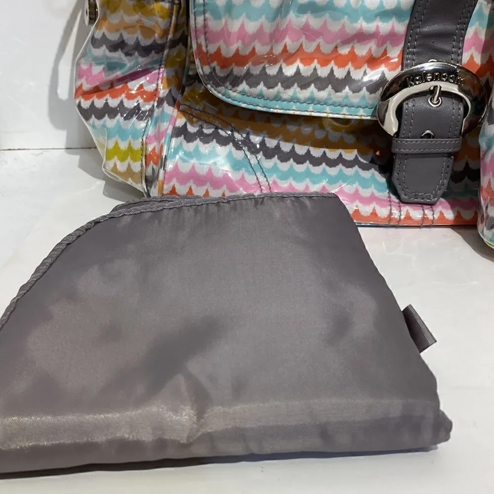 Kalencom New Orleans Diaper Bag Set Chevron Wave Laminated Multicolor NWT